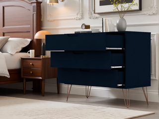 Sunvega Midnight Blue Mid-Century Modern Dresser with 3 Spacious Drawers