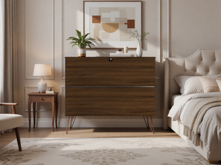 Sunvega Midnight Blue Mid-Century Modern Dresser with 3 Spacious Drawers