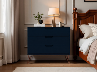 Sunvega Midnight Blue Mid-Century Modern Dresser with 3 Spacious Drawers