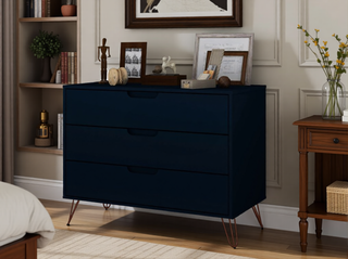 Sunvega Midnight Blue Mid-Century Modern Dresser with 3 Spacious Drawers