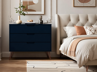 Sunvega Midnight Blue Mid-Century Modern Dresser with 3 Spacious Drawers