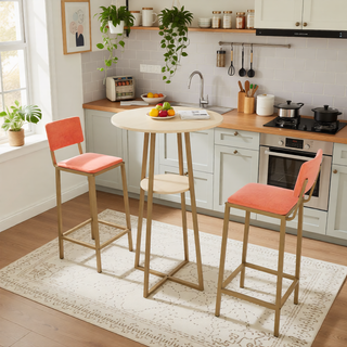 Sunvega Gold Bar Table and Chairs Set with Sponge Cushions and Storage Function