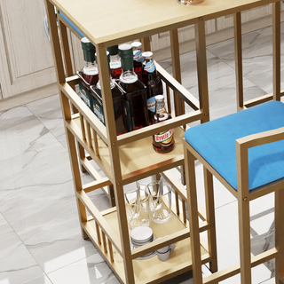 Sunvega Gold Bar Table and Chairs Set with Sponge Cushions and Storage Function
