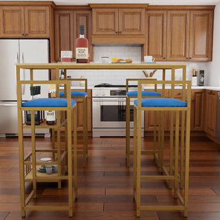 Sunvega Gold Bar Table and Chairs Set with Sponge Cushions and Storage Function