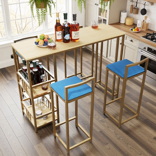 Sunvega Gold Bar Table and Chairs Set with Sponge Cushions and Storage Function