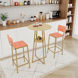 Sunvega Gold Bar Table and Chairs Set with Sponge Cushions and Storage Function