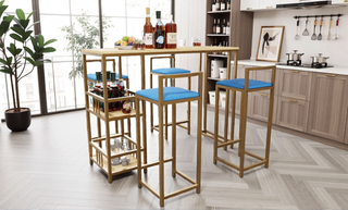 Sunvega Gold Bar Table and Chairs Set with Sponge Cushions and Storage Function