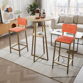 Sunvega Gold Bar Table and Chairs Set with Sponge Cushions and Storage Function