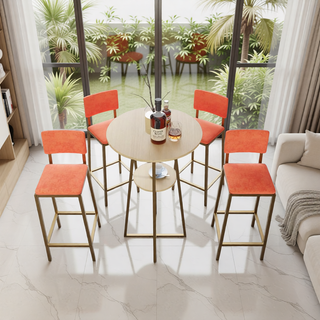 Sunvega Gold Bar Table and Chairs Set with Sponge Cushions and Storage Function