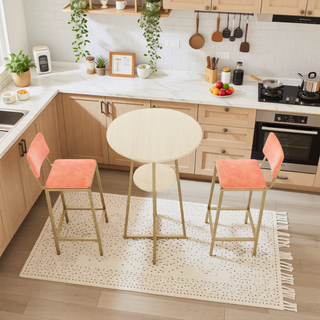 Sunvega Gold Bar Table and Chairs Set with Sponge Cushions and Storage Function