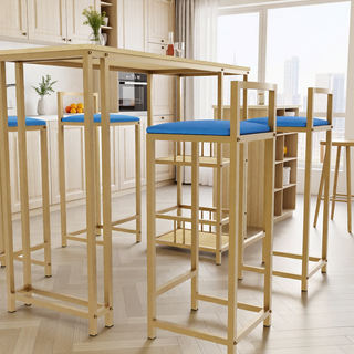 Sunvega Gold Bar Table and Chairs Set with Sponge Cushions and Storage Function