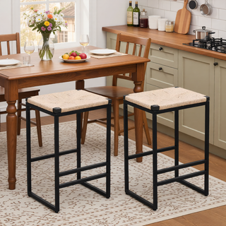 Sunvega Set of 2 Modern Paper Rope Woven Counter Height Dining Chairs with Back