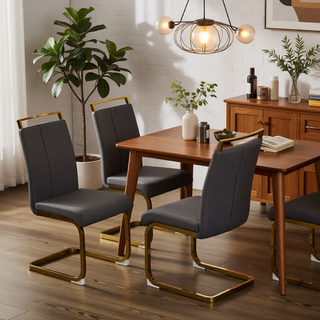 Sunvega Modern Faux Leather High Back Dining Chairs with C-Shaped Metal Legs Set of 4