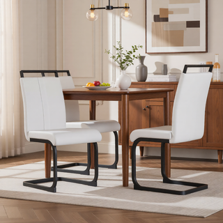 Sunvega Modern Faux Leather High Back Dining Chairs with C-Shaped Metal Legs Set of 4