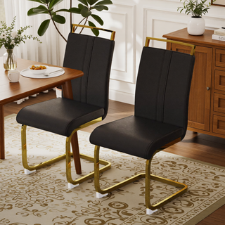 Sunvega Modern Faux Leather High Back Dining Chairs with C-Shaped Metal Legs Set of 4