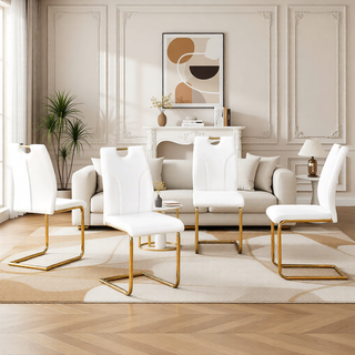 Sunvega White PU Dining Chair Set with Silver Metal Legs and High Resilience Sponge Filling