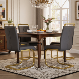 Sunvega Modern Faux Leather High Back Dining Chairs with C-Shaped Metal Legs Set of 4