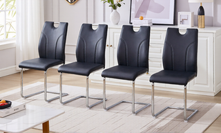 Sunvega White PU Dining Chair Set with Silver Metal Legs and High Resilience Sponge Filling