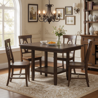 Sunvega Dark Brown Finish Counter Height Bench with Fabric Upholstery