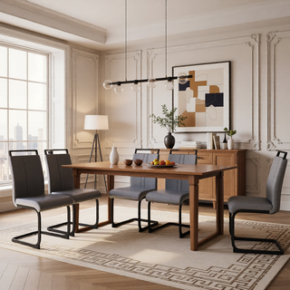 Sunvega Modern Faux Leather High Back Dining Chairs with C-Shaped Metal Legs Set of 4