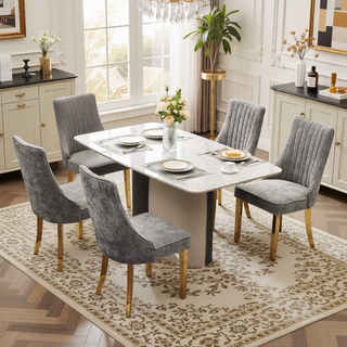 Sunvega Blue Rayon Cloth Flocking Linen Dining Chairs with High Backrest and Solid Wood Legs, Set of 2