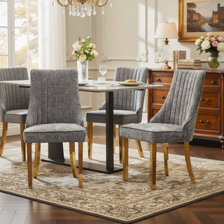 Sunvega Blue Rayon Cloth Flocking Linen Dining Chairs with High Backrest and Solid Wood Legs, Set of 2