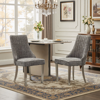 Sunvega Blue Rayon Cloth Flocking Linen Dining Chairs with High Backrest and Solid Wood Legs, Set of 2