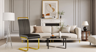 Sunvega Modern Faux Leather High Back Dining Chairs with C-Shaped Metal Legs Set of 4