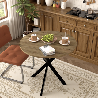 Sunvega 31.5 Inch Round Dining Table with Black Metal Legs and Adjustable Foot Pads