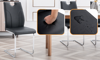 Sunvega White PU Dining Chair Set with Silver Metal Legs and High Resilience Sponge Filling