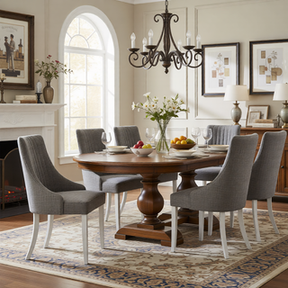 Sunvega Blue Rayon Cloth Flocking Linen Dining Chairs with High Backrest and Solid Wood Legs, Set of 2