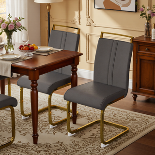 Sunvega Modern Faux Leather High Back Dining Chairs with C-Shaped Metal Legs Set of 4