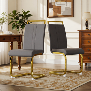 Sunvega Modern Faux Leather High Back Dining Chairs with C-Shaped Metal Legs Set of 4