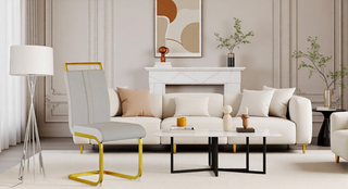 Sunvega Modern Faux Leather High Back Dining Chairs with C-Shaped Metal Legs Set of 4