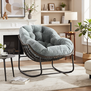 Sunvega Oversized Outdoor Rattan Rocking Chair with Padded Cushion and Steel Frame