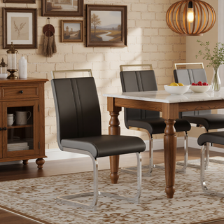 Sunvega Modern Faux Leather High Back Dining Chairs with C-Shaped Metal Legs Set of 4