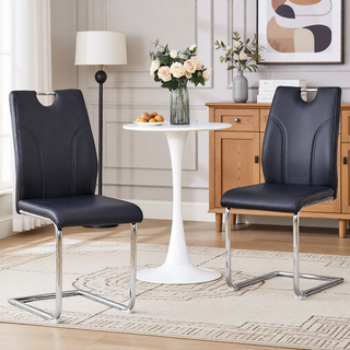 Sunvega White PU Dining Chair Set with Silver Metal Legs and High Resilience Sponge Filling