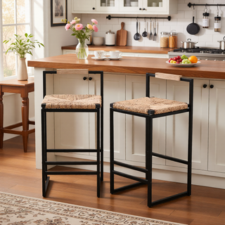 Sunvega Set of 2 Modern Paper Rope Woven Counter Height Dining Chairs with Back