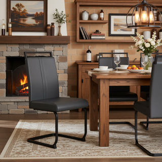 Sunvega Modern Faux Leather High Back Dining Chairs with C-Shaped Metal Legs Set of 4