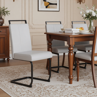 Sunvega Modern Faux Leather High Back Dining Chairs with C-Shaped Metal Legs Set of 4