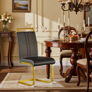 Sunvega Modern Faux Leather High Back Dining Chairs with C-Shaped Metal Legs Set of 4
