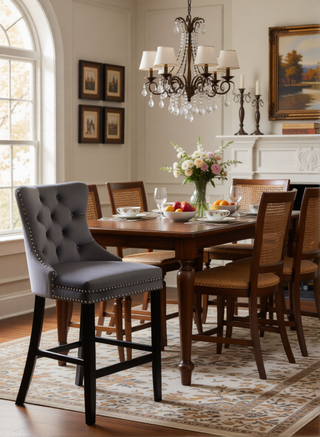 Sunvega Modern Velvet Upholstered Barstools with Button Tufted and Wooden Legs