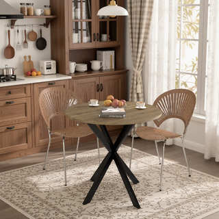 Sunvega 31.5 Inch Round Dining Table with Black Metal Legs and Adjustable Foot Pads
