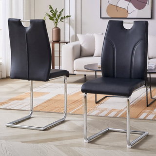 Sunvega White PU Dining Chair Set with Silver Metal Legs and High Resilience Sponge Filling