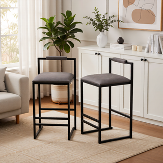 Sunvega Set of 2 Modern Paper Rope Woven Counter Height Dining Chairs with Back