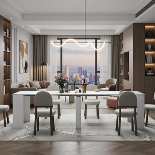 Sunvega Modern Extendable Dining Table with Storage for Kitchen Living Room