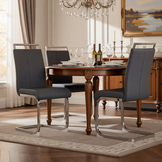 Sunvega Modern Faux Leather High Back Dining Chairs with C-Shaped Metal Legs Set of 4