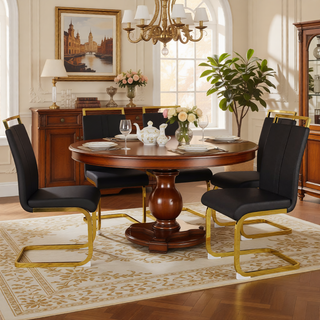 Sunvega Modern Faux Leather High Back Dining Chairs with C-Shaped Metal Legs Set of 4