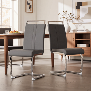 Sunvega Modern Faux Leather High Back Dining Chairs with C-Shaped Metal Legs Set of 4
