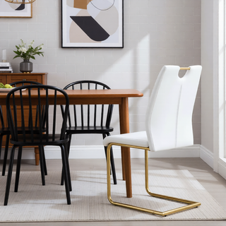 Sunvega White PU Dining Chair Set with Silver Metal Legs and High Resilience Sponge Filling